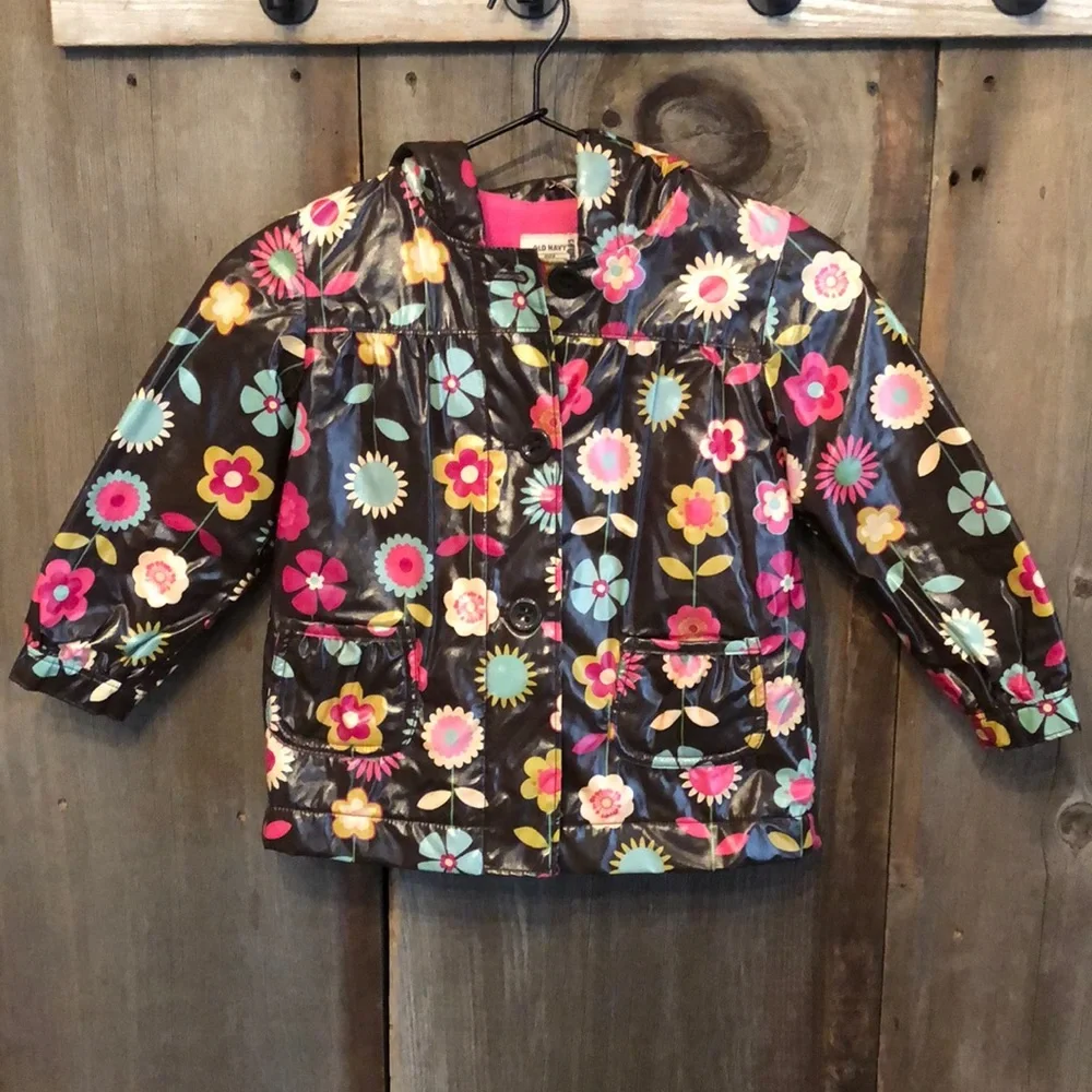 Old Navy Brown Floral Fleece Lined Raincoat Size 5T Girls